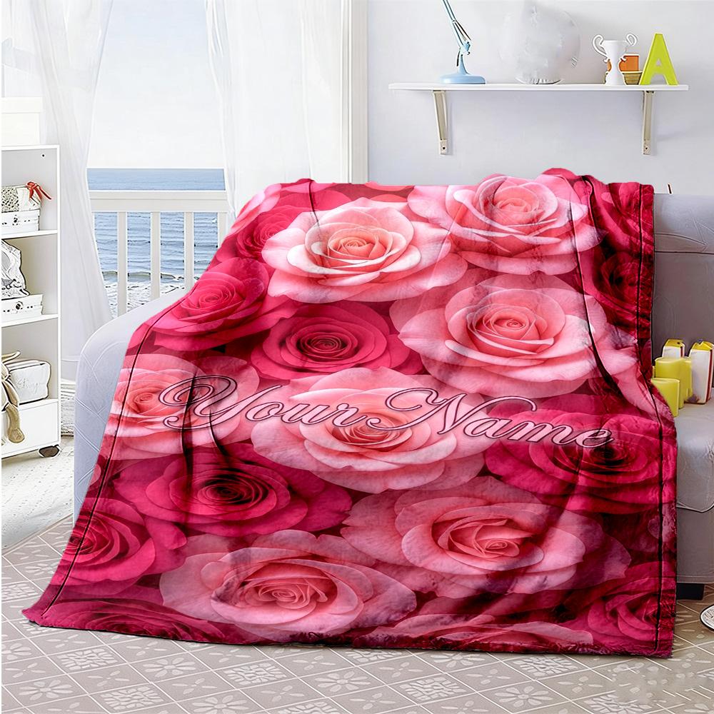 Rose Personalized Name Blanket Throw Personalized Blanket Soft & Cozy Perfect for Seaside Bedding Sofa Livingroom for All Occasions