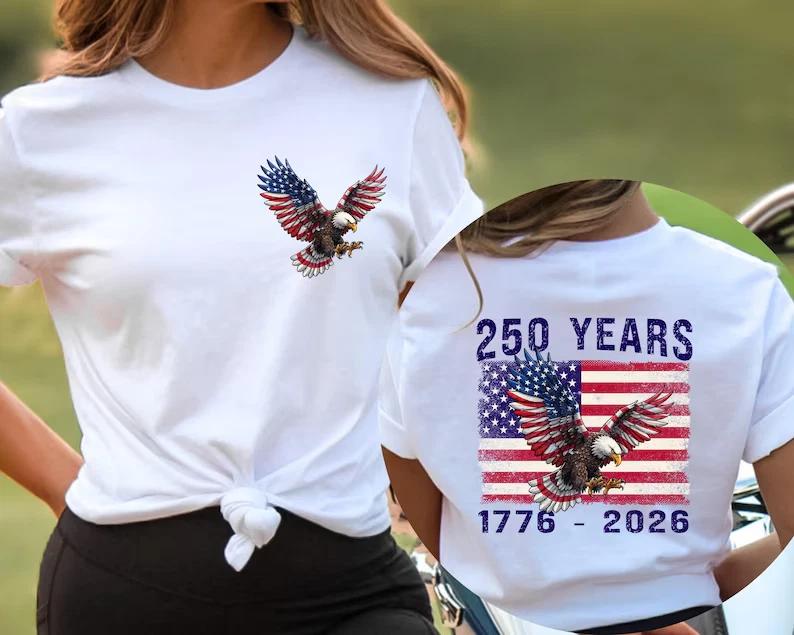 250 Years of Freedom Shirt 250th Anniversary America Tee, Patriotic Eagle USA 4XL
