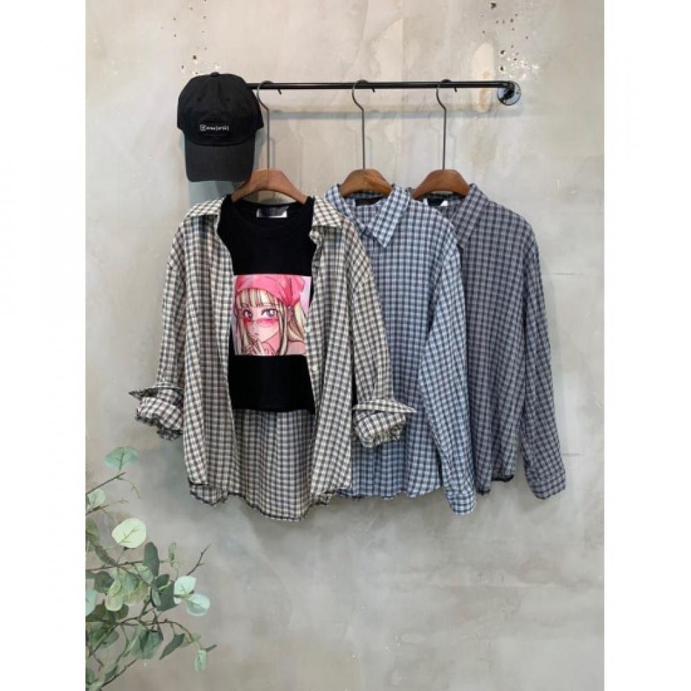 C S In The Room Dogi CheCk Pattern pIntuCk looSe Fit Long Sleeve Shirt 3 ColorS