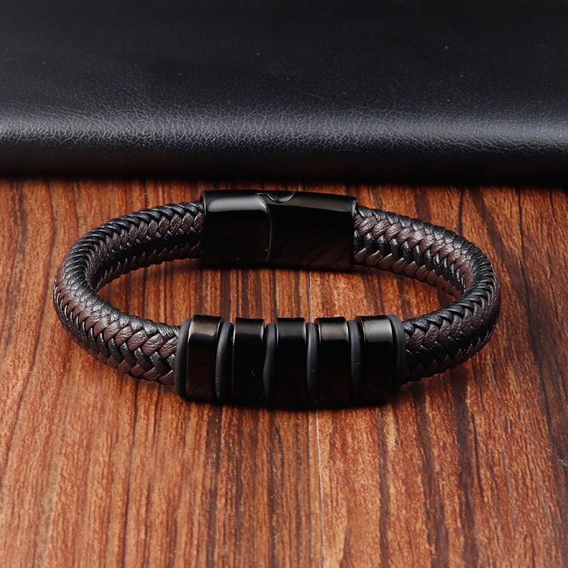 Simple New Style Combination Small Accessories Stainless Steel Men's Leather Bracelet Male Jewelry Surprise Gift