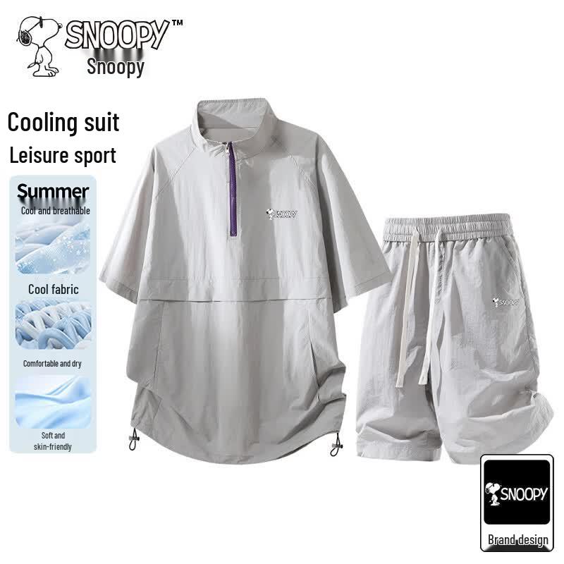 SNOOPY Men s Ice-Feel Breathable T-Shirt & Shorts Set XL