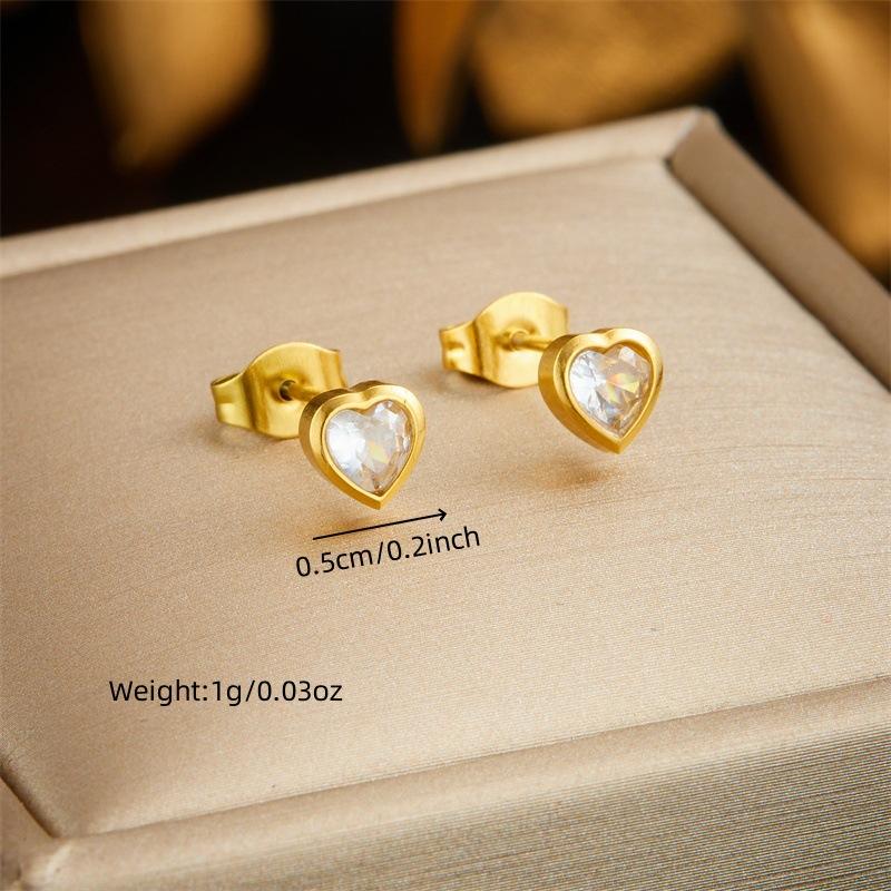 Gold Heart Crystal Jewelry Set Necklace Earrings for Women