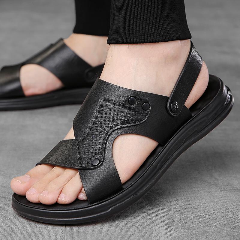 TUINANLE Sandales pour Homme Cuir PU Classique Romaines Homme Été Marche Plage Sandales Plates Chaussures pour Homme Baskets Sandalias Hombre Pantoufle Homme