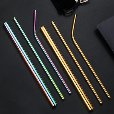 3Pcs Rainbow Color Reusable Metal Straws with Cleaning Brush 304 Stainless Steel Drinking Straws for Smoothie Milkshake Drinks