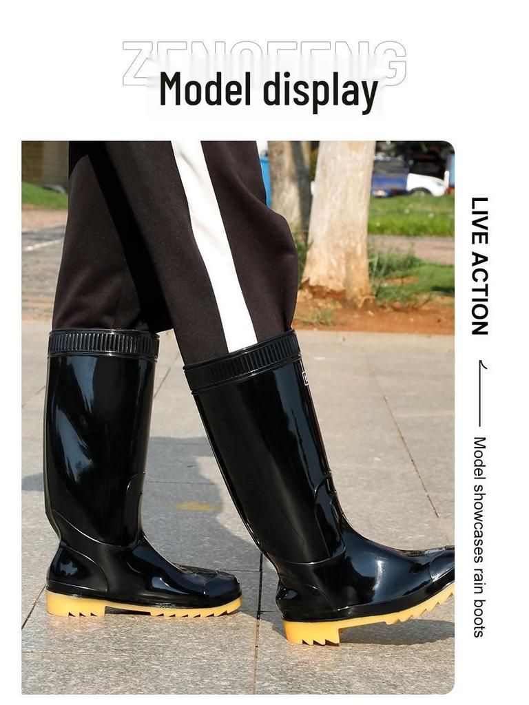 Shanghai Warrior 807 Men's Waterproof Non-Slip Wear-Resistant Black High-Top Rain Boots
