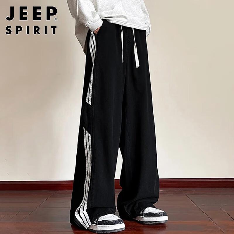 JEEP SPIRIT Men's Retro Loose Fit Wide-Leg Denim Jeans