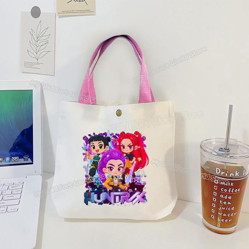 Perfect KPop Demon Hunters Women Canvas Handbag Rumi Mira Zoey Girl Tote Bags Portable Female Phone Pouch Cute Cartoon Shopping Bag