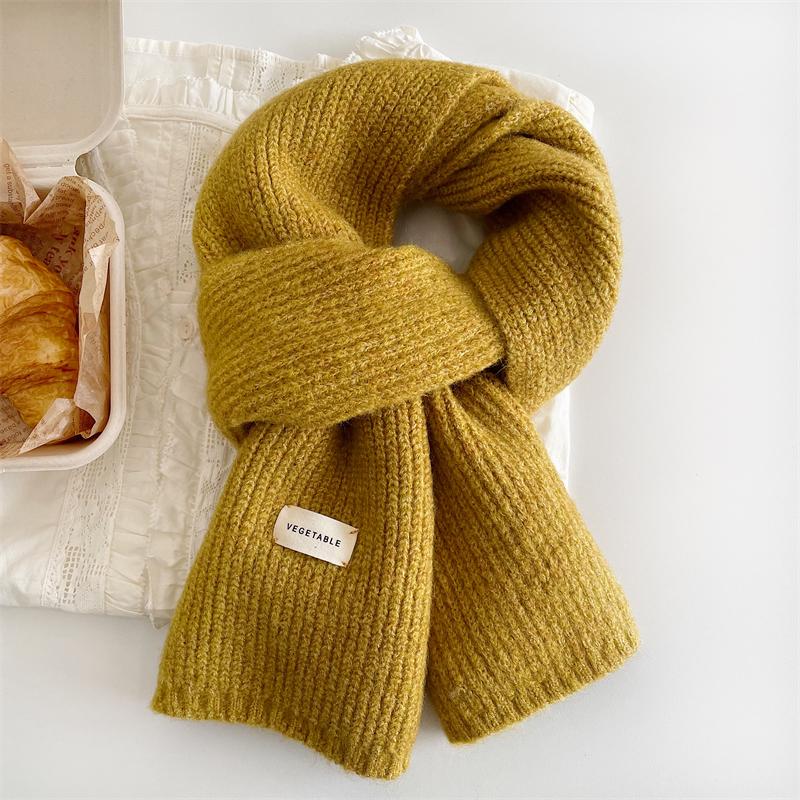 

Корейский однотонный вязаный шерстяной шарф Ouni – белый, нежный, короткий, унисекс, теплый для осени/зимы