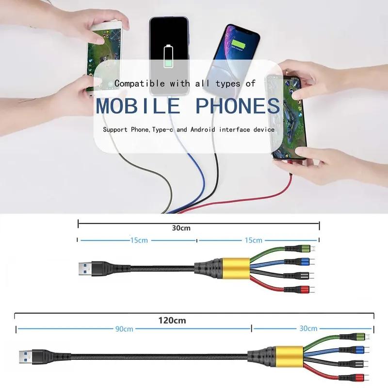 4 In 1 Charging Cable for Multiple Devices Charging Cable 5V 3 In 1 Universal USB Cable with IP/Micro USB/ Type C Port Cord