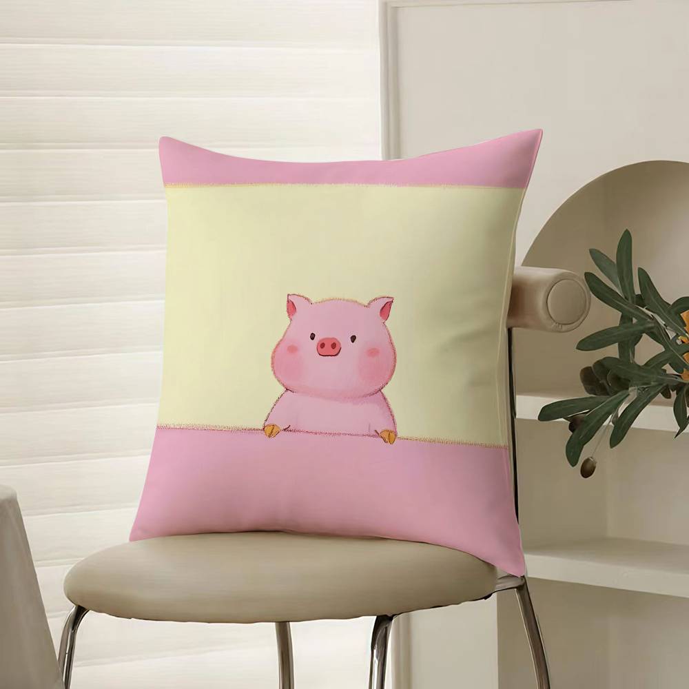 Pretty Elegant Cartoon Cute Pink Pig Pillow Case Comfort Sofa Bed Silky Elegant Invisible Zipper Decorative Cushion Cover