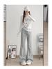 Petite Gray Micro Flare Sweatpants - High Waist, Draped American Style for Spring & Autumn (145)