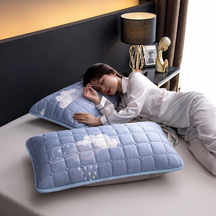 2PCS Small Square Quilted Solid Color Padded Waterproof Pillowcase Anti-head Oil Extended Pillowcase Household 48x74cm