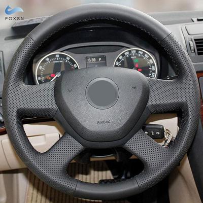 Funda para Volante Tejida a Mano Para Skoda Octavia Superb 2013-2015 Fabia Citigo Roomster 2013 Cuero de Microfibra Perforado Negro