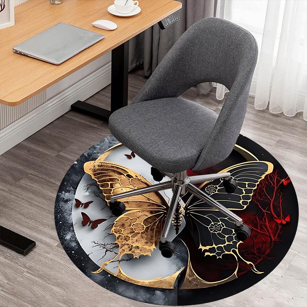 

1pc Butterfly Yin Yang Round Chair mat Area Rug - Non-Slip, Floor Mat for Office, Bedroom, and Indoor Decor c1125362 80cm by 80cm