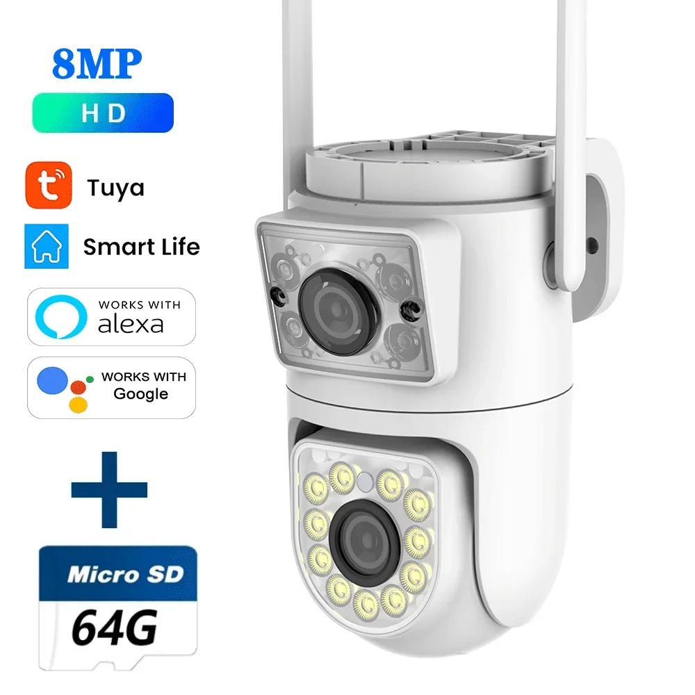 4K 8MP Dual-lens PTZ Wifi Tuya Smart Outdoor Home Security Dual Screen Camera HD Night Vision CCTV Video Surveillance