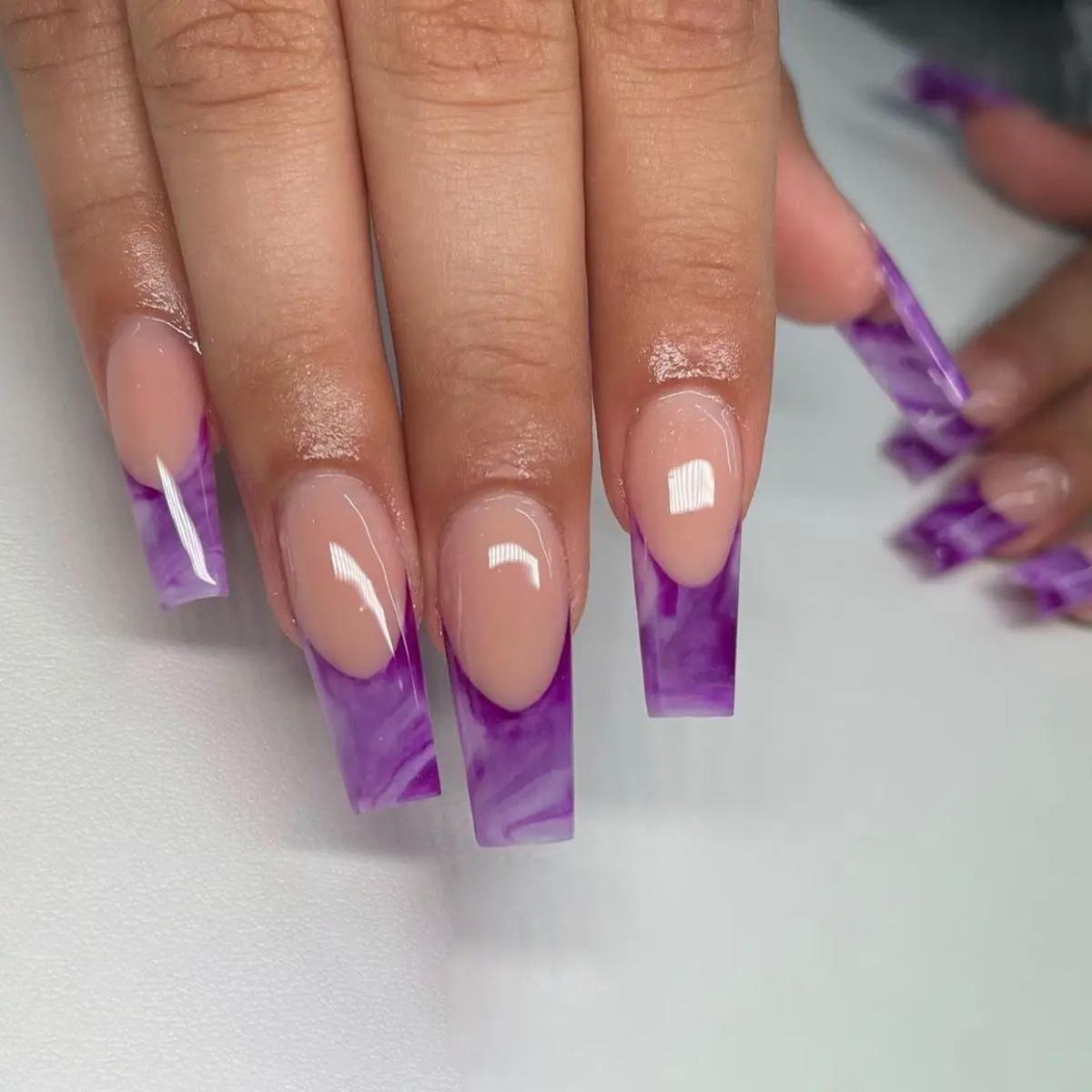 

Ombre French Gradient Medium-Long Square Removable False Nails - Sweet & Cool Style