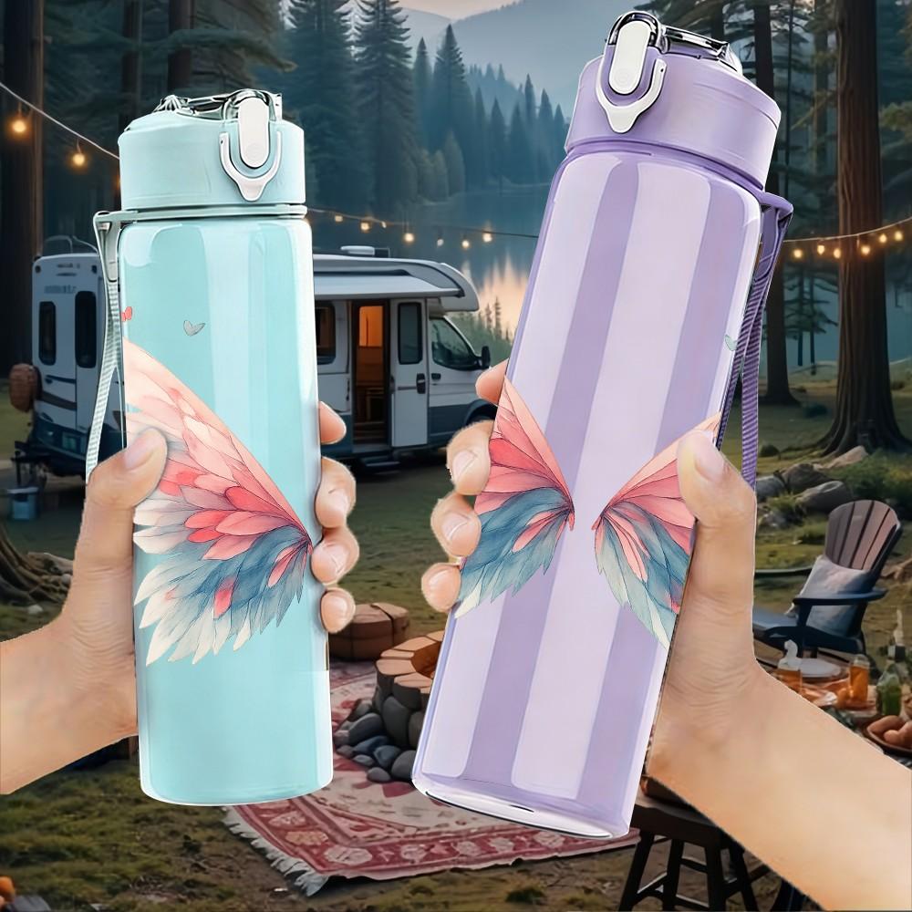 1PC Gradient Butterfly Wing Art 750ml Color Plastic Sports Water Bottle Leakproof Flip Straw Lid Suitable for Sports Office Home Use