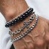 Men Double Layer Silvery Bracelet Cross Zircon Charm Punk Style Adjustable Fashion Jewelry