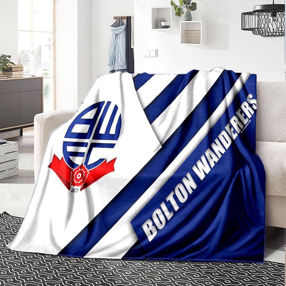 Bolton Wanderers Crest Design Flannel Blanket, Soft Polyester, Modern Design, All-Season for Camping, Travel, Gifts for Holidays or Birthdays