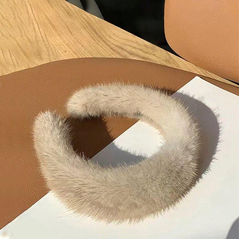 1 Stück Damen dickes Nerzfell Stirnband mit Herbst- und Winterfell breiter Kante und Winterfell Nerzfell einfarbiges Stirnband