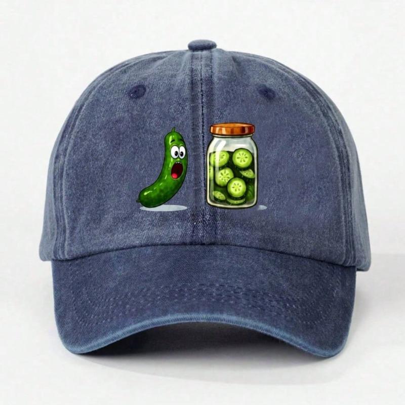 1pc Funny Men's Baseball Cap with Pickle Jar and Cucumber Print - Summer Sun Protection Lightweight Fabric Cap for Theme Parties