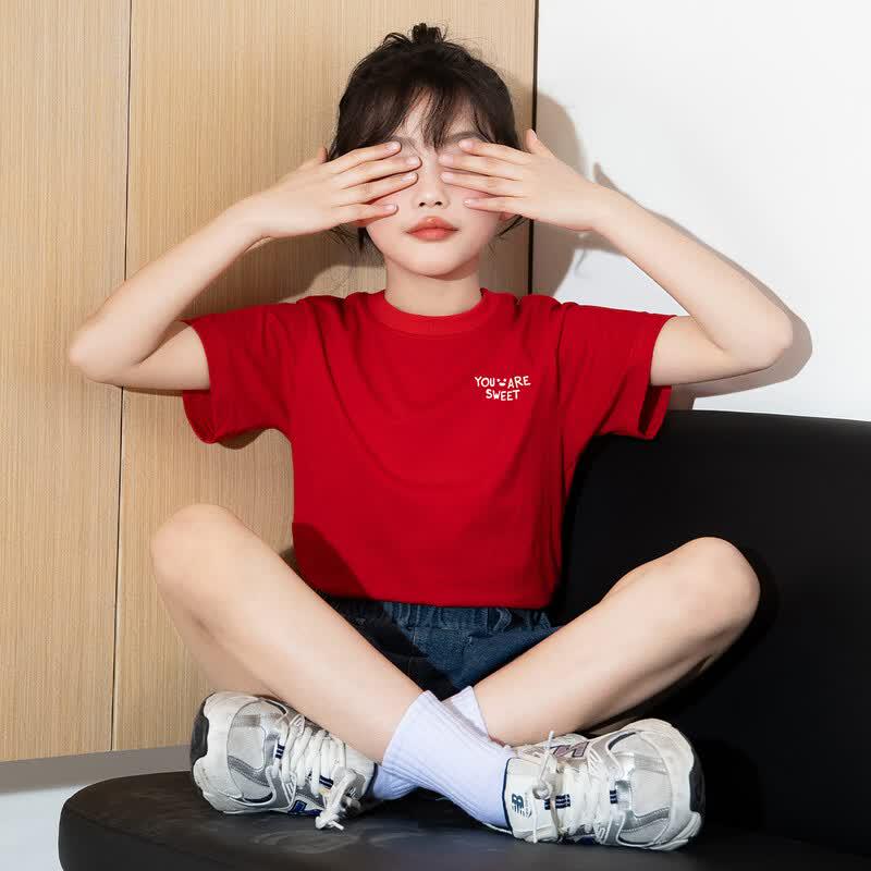 Tangshi Girls' 2026 Summer Cotton Short Sleeve T-Shirt