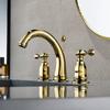 Gold Basin Faucet Brass Rose Gold Bathroom Faucet Widespread Bathroom Sink Faucets 3 Hole Double Handle Hot And Cold Water Tap