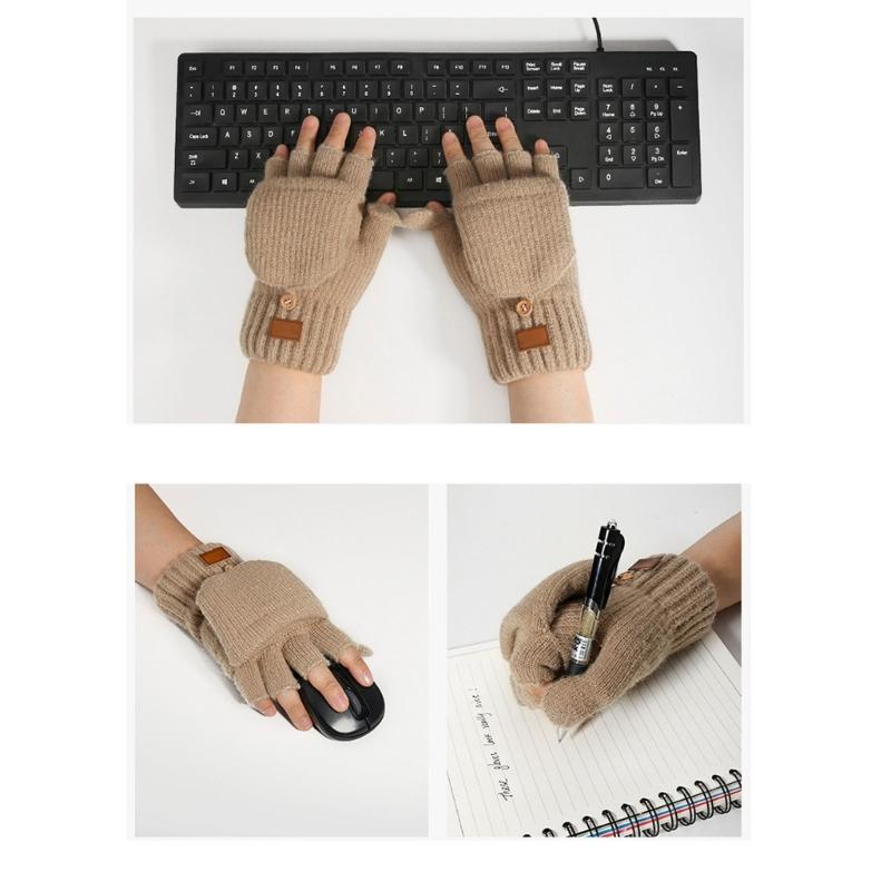 Women Half Finger Winter Gloves Thickened  Insulated Windproof Knit Design With Double Fleece Lining For Cold Weather