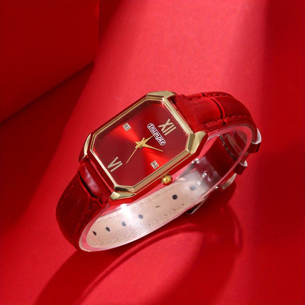 

Роскошные женские часы Элегантные женские кварцевые часы Аналоговые Красный ПУ кожа Дизайнерский квадратный циферблат Наручные часы Идеальный выбор для подарков