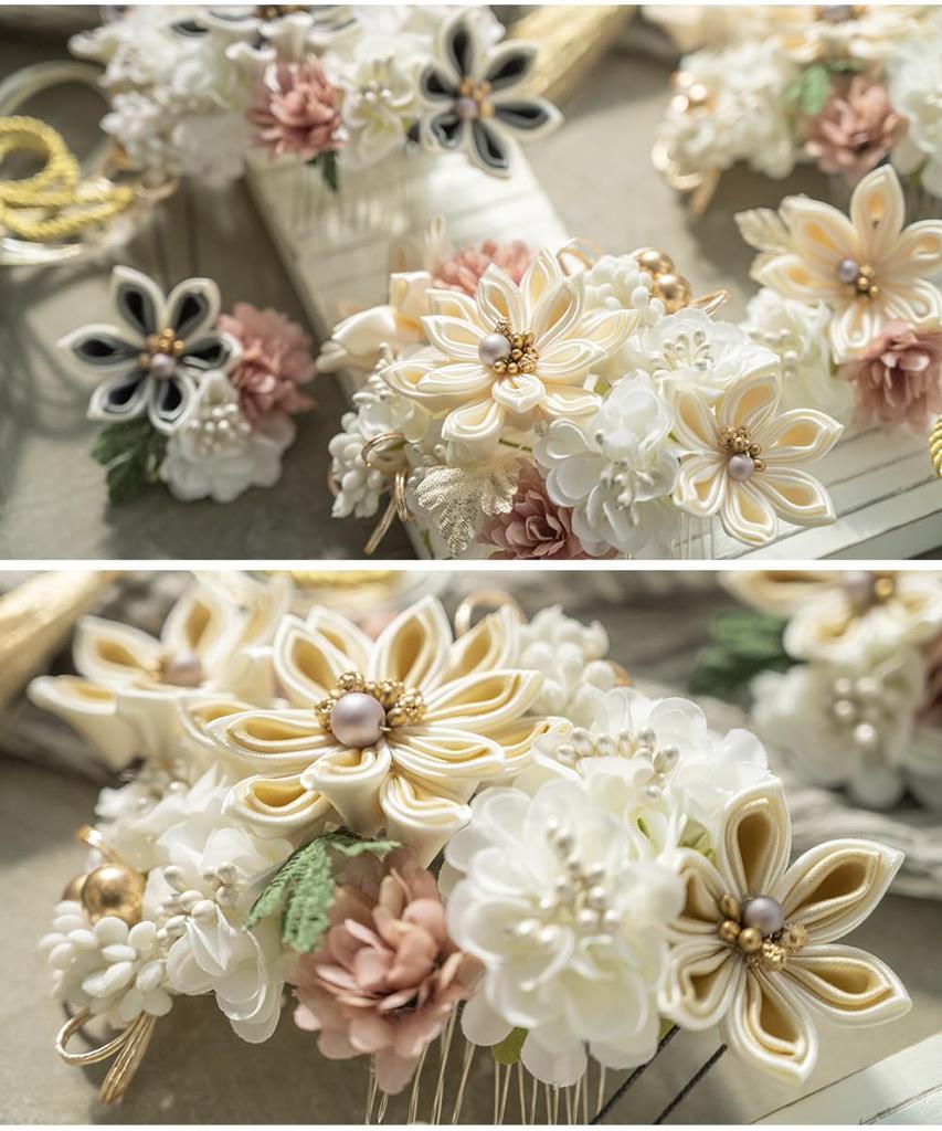 [SOUBIEN] Soubien Hair Ornament Set for Coming-of-Age Ceremony, Mizuhiki, Tsumami-zaiku, Furisode, Graduation Ceremony, Hakama, 3-Piece Set, Cherry Bl