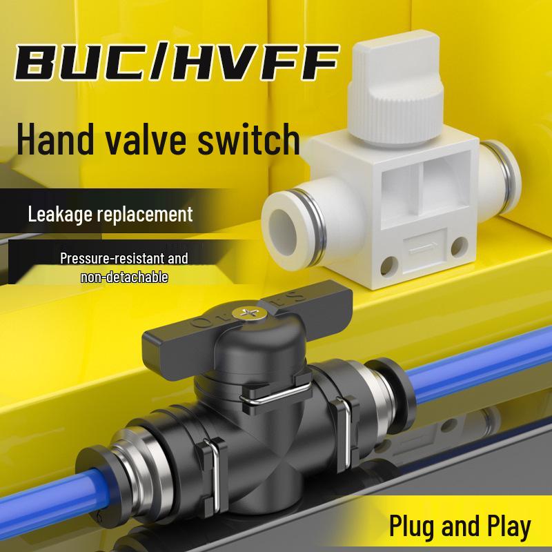 Pneumatic BUC-6-10 Hand Valve: 8mm Air Hose, 12mm Manual Straight Valve with Quick Connect Fitting