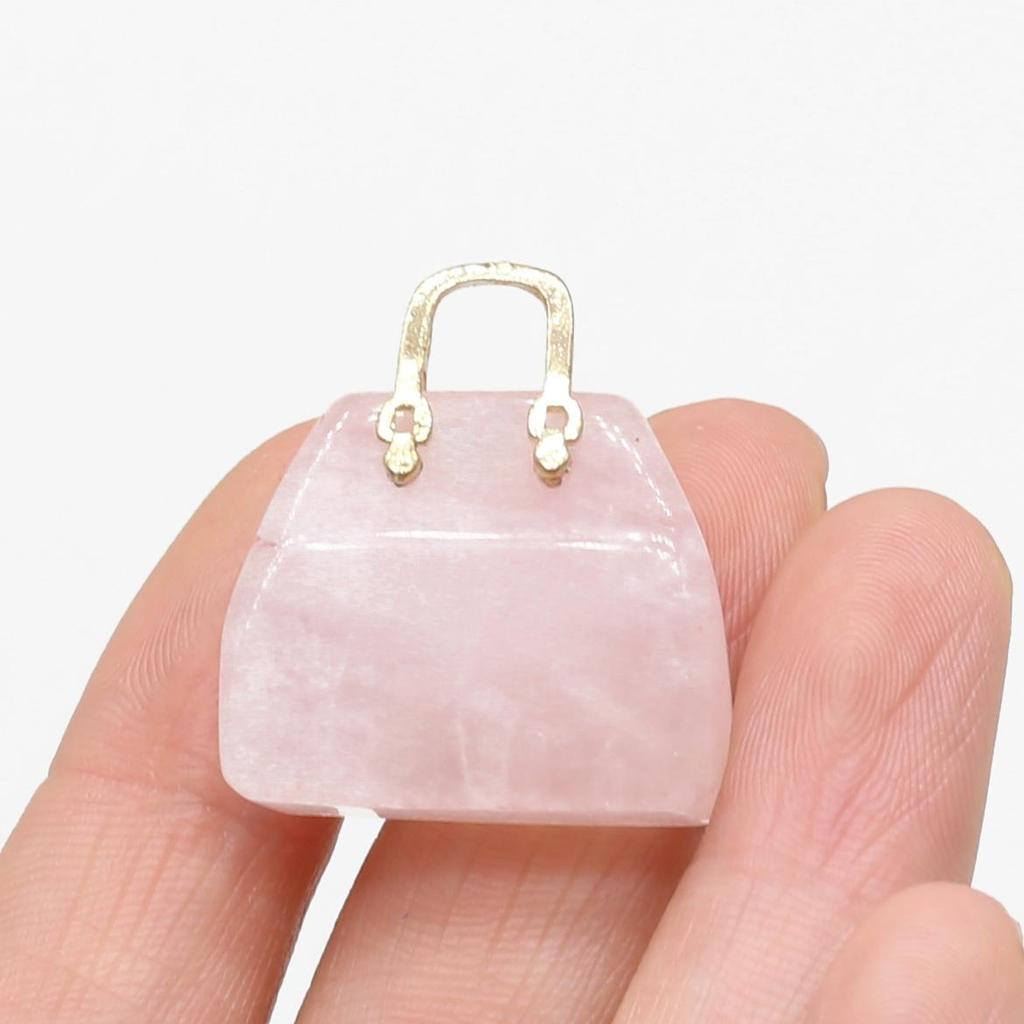 1Pc, Reiki Healing Crystal Carved Handbag Ornament Decoration, Mini Fashion Natural Stone Amethyst Agate Gemstone Home Decor Jewelry Gifts 27×25mm