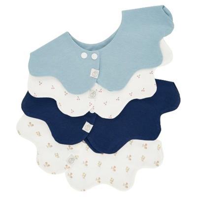 Baby's Rolling Bib 4-piece Set, F Sky Blue, Cherry, Navy, Flower Tag, 1 Set