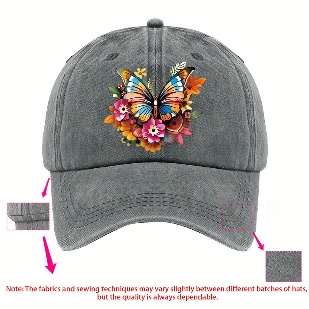 Colorful Butterfly Floral Print Baseball Cap Cotton Adjustable Casual Outdoor Cap Unisex