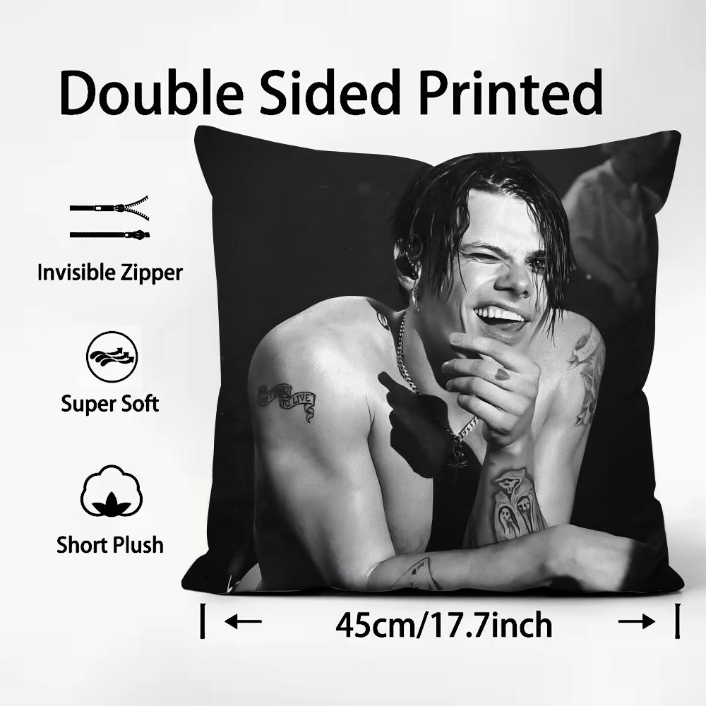 

YYungblud Singer Cushion Cover Plush Fabric Soft DoubleSided Printed Sofa Warm Winter Home Child Gift Pillow Case 30x30cm