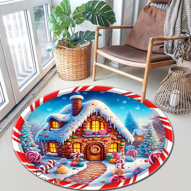 Cute Christmas Day Gift Bell Santa Claus Snowman Christmas Tree round rug Home Soft Decorative Anti slip Chair Mat Carpet Outdoor Floor Mat Carpet 6