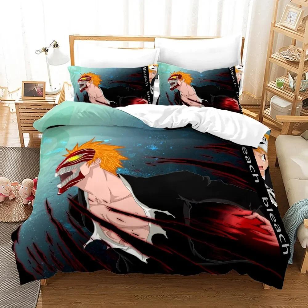 Anime Bleach Kurosaki Ichigo Bed Cover Pillowcase Bed Cover Package Double Size Single Size Full Queen Size King Size Adult Kids Bedclothes Quilt