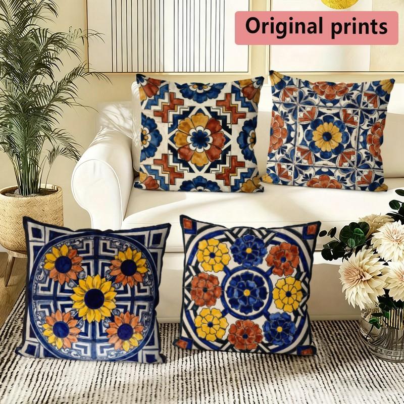 Mexican Tile Boho Throw Pillow Covers Pattern Cushion Cover Suitable for Sofa Bedroom Car Pillow Cover