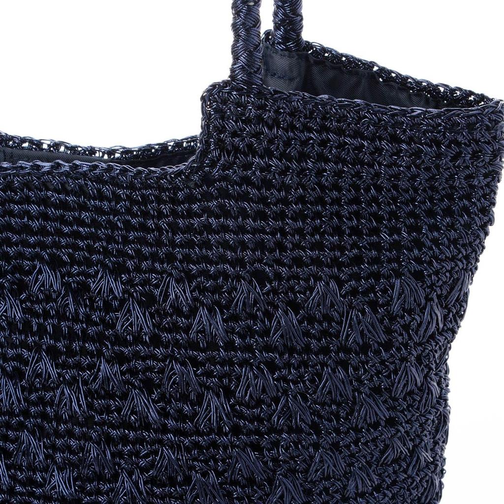 Metallic cord pattern knit tote bag