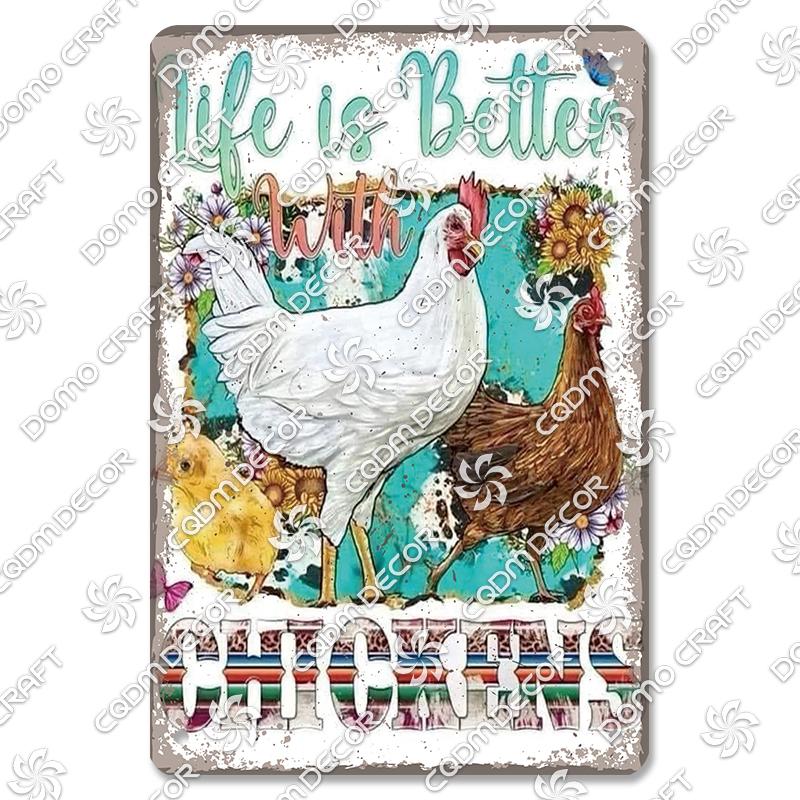 Retro Chicken Poster Metal Tin Signs Rooster Hen Eggs Metal Plate Vintage Wall Decor Club Farm Chicken Coop