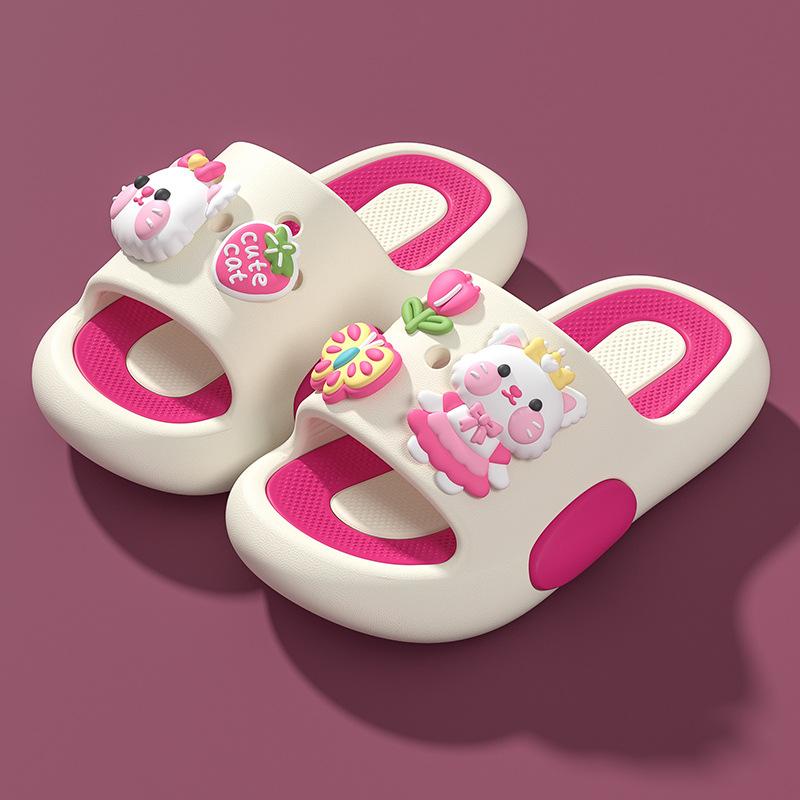 Cute Kitten Cute Fun Cartoon Children's Slippers Girls Summer Indoor Home Non-slip Middle and Older Children's Baby Sandals