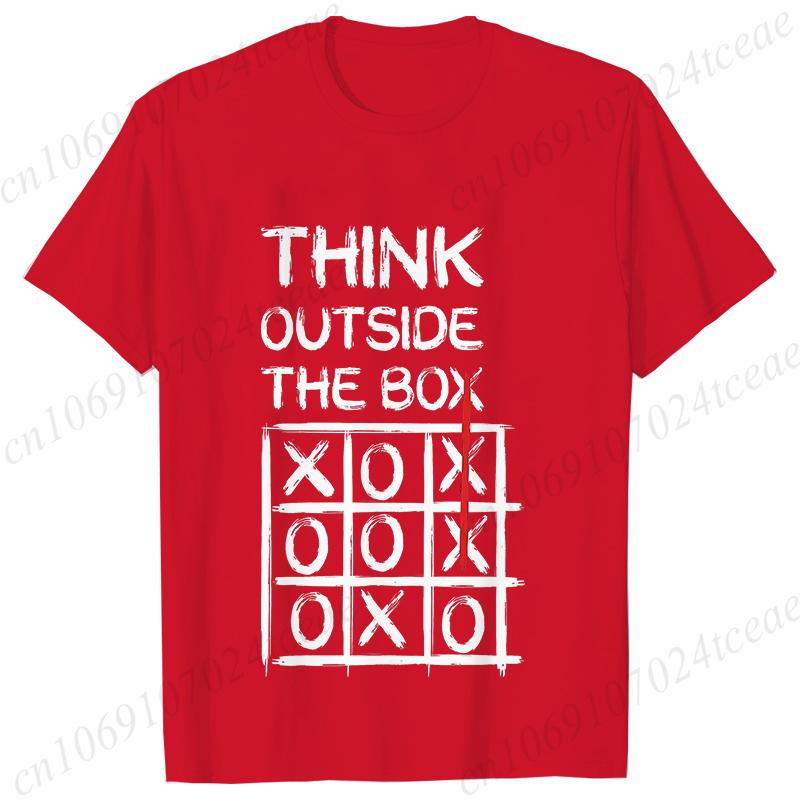 Retro Men's T-Shirt Think Outside The Box Print Short Sleeve T-Shirt Summer Casual Tees Top Loose Oversized T-Shirt for Men