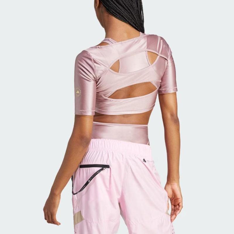 adidas X Stella McCartney Crop Top Jednobarevný Logo Úzký Střih Dámské Topy Růžová IN3652