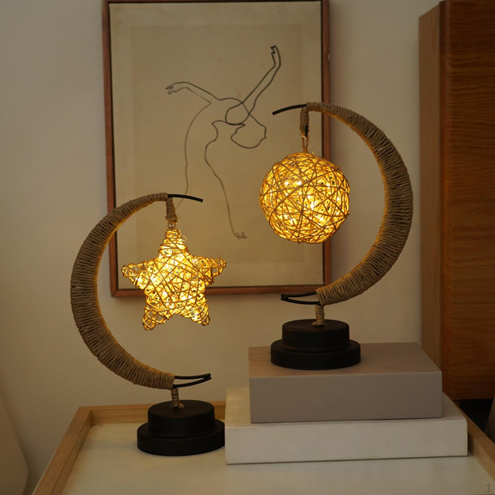 Takraw Lamp Handmade Rope Wrought Iron Night light house Decoration Sleeping Lantern Five-pointed Star