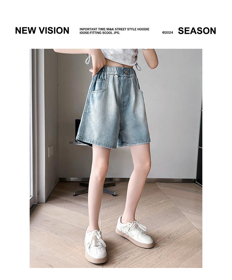 2025 New Girls' Embroidered Denim Summer Shorts: Stylish & Lightweight Five-Point Design for Big Girls