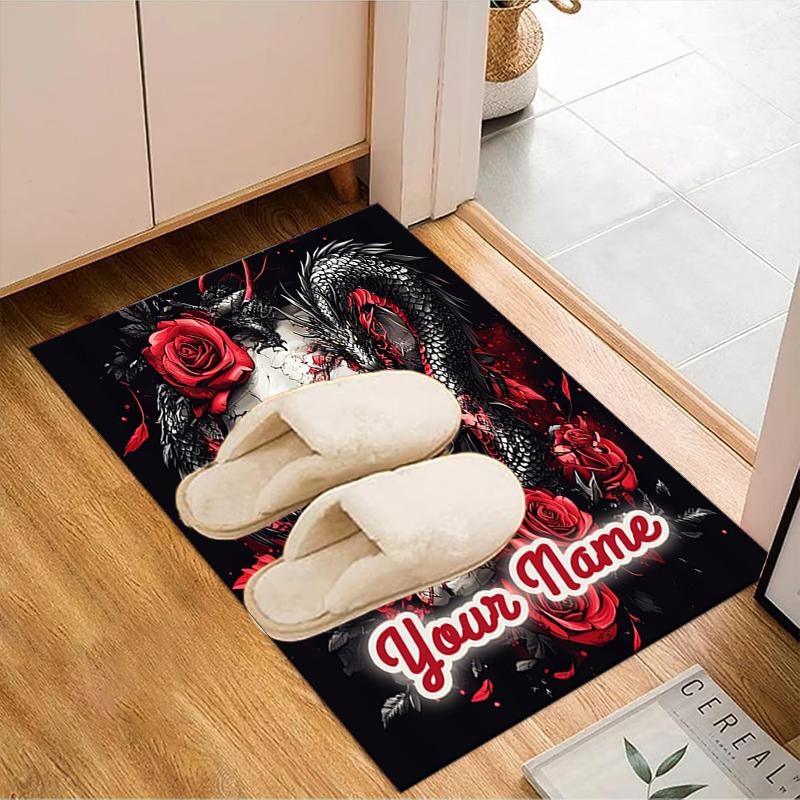 1PC Custom Name Skull Roses Artwork Theme Floor Mat Ideal for Living Room, Game Rooms, Office, Bedroom,Floor Mat Playful Design