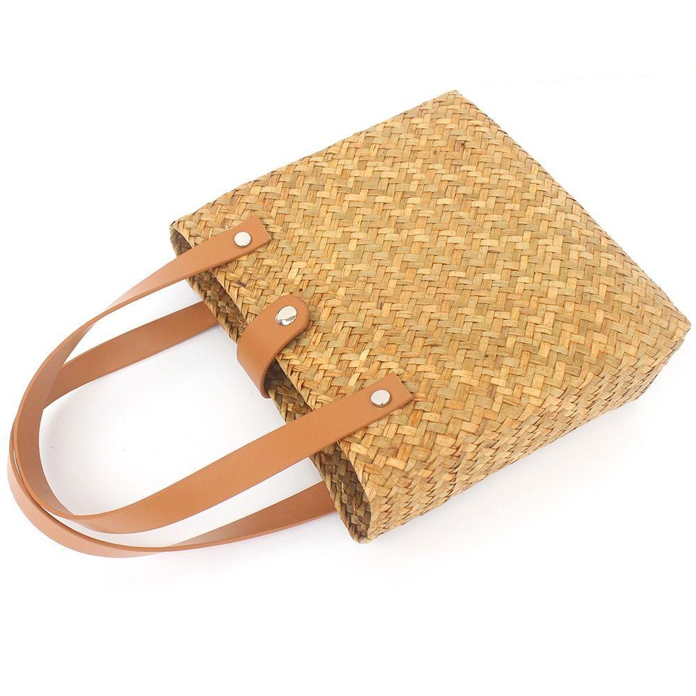 New Vintage Straw Woven Handbag Hand-held Countryside Handmade Woven Bag Casual Travel Straw Bag Mini Straw Bag