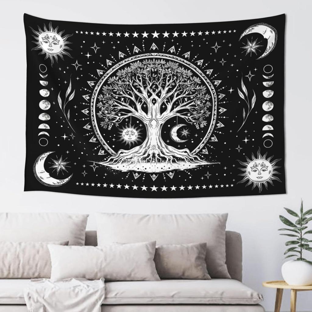 Botanical Polyester Fabric Tapestry Floral With Green White Spring Wall Hanging Tapestry,Plants Leaves Tapestry Daily Decorative