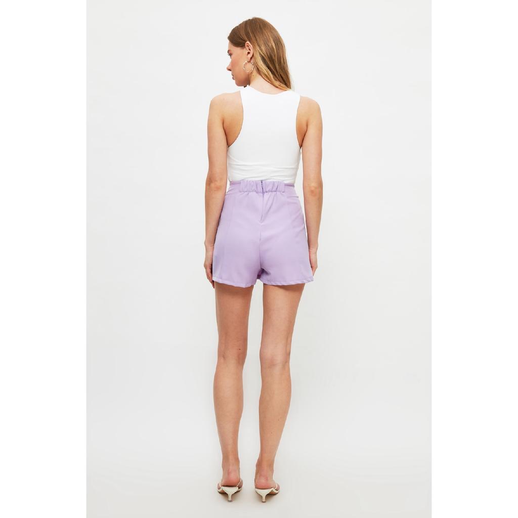 Schwarzer, doppelt geschlitzter, gewebter Super-Mini-Shortsrock Twoss20sr0364