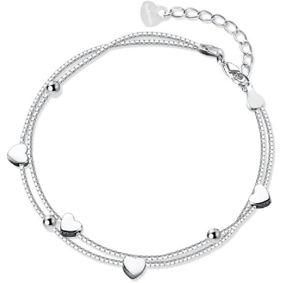 kelistom 925 Sterling Silver Bracelets for Women Teens, Love Heart Charm Chain Bracelet Bangle Fashion Jewelry Gifts
